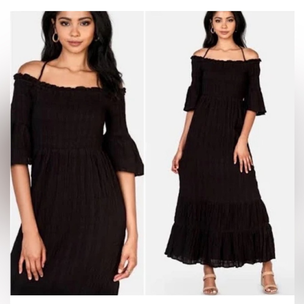 Anthro Lost + Wander Aria Smocked Off-Shoulder Maxi Dress Sz S w MEASUREMENTS - Picture 3 of 16